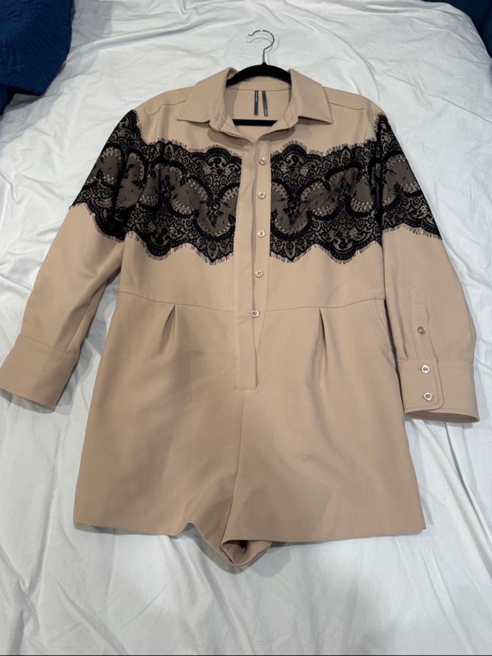 Anthropologie Romper with Black Lace Accent